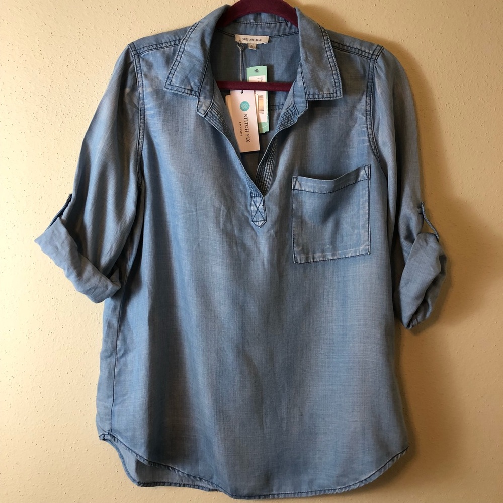 Skies Are Blue Light Denim Blue Popover Shirt